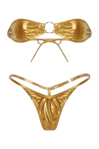 Costum de baie dama, 2 piese, model sexy summer metalic style, accesoriu rotund auriu - Img 3
