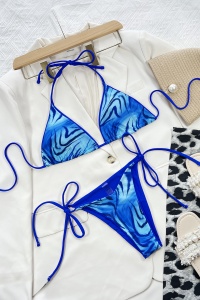 Costum de baie dama, 2 piese, model sexy summer sea waves albastru royal - Img 3
