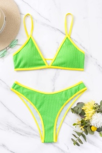 Costum de baie dama, 2 piese, model sexy summer sweet lime, sutien tip bustiera cupe triunghiulare si chilot croi clasic decupaj ingust verde - Img 3