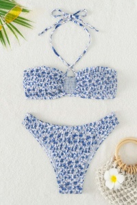 Costum de baie dama, 2 piese, model summer sweet love, imprimeu floral albastru - Img 3