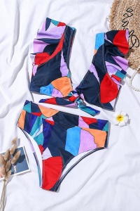 Costum de baie dama, 2 piese, slip brazilian talie inalta si sutien cu push-up RO - Img 3