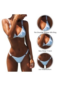 Costum de baie dama, alb, 2 piese, imprimeu uni, sutien reglabil, slip tanga RO - Img 4