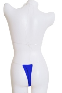 Costum de baie dama, albastru, 2 piese, imprimeu uni, bretele transparente, slip tanga - Img 2