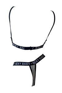 Costum de baie dama, gri, 2 piese, imprimeu sexy baby, slip tanga si sutien reglabil RO - Img 4