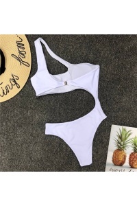 Costum de baie dama, o piesa, alb, slip tanga si sutien cu prindere pe un umar® - Img 3