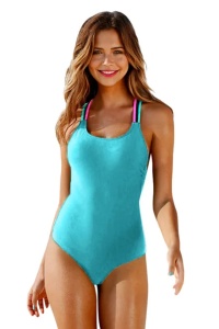 Costum de baie dama, o piesa, model clasic atragator cu bretele multiple si chilot decupaj normal, culori vii si intense, tematica all eyes on me albastru