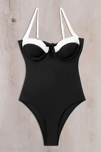 Costum de baie dama, o piesa, model elegant, tematica pretty summer negru - Img 4
