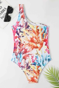 Costum de baie dama, o piesa, model happy summer wild splash, prindere fixa pe un umar multicolor - Img 2