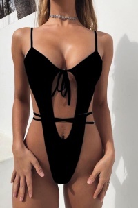 Costum de baie dama, o piesa, negru, slip tanga RO - Img 3