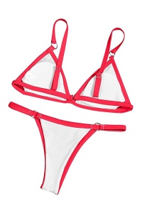 Costum de baie dama, rosu, 2 piese, imprimeu uni, sutien reglabil, slip tanga - Img 4