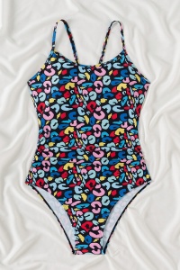 Costum de baie, o piesa, model vesel, bretele subtiri si chilot decupaj clasic, tematica poveste de vara multicolor - Img 4