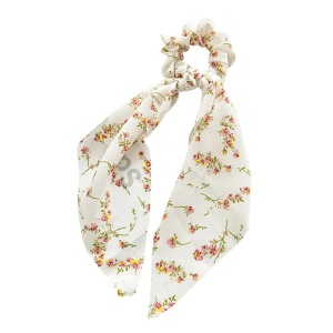 Elastic de par, accesorizat cu funda ponytail, model fantezie cu flori, imprimeu floral, alb