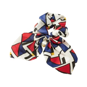 Elastic de par, model funda supradimensionata cu accesoriu perluta delicata, imprimeu abstract, albastru