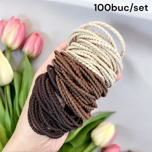 Elastic de par, set 100 bucati, model minimalist creativ, tematica lovely hairstyle, maro mixt - Img 2