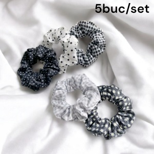 Elastic de par, set 5 bucati, model versatil, combinatii cute, imprimeu haios, tematica fashion lady, negru - Img 2