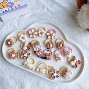 Elastic de par, set 50 bucati, accesorizate cu figurine vesele, model minimalist si versatil, tematica be happy, maro - Img 3