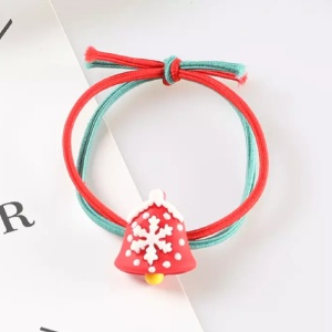 Elastic par pentru copii, model Craciun, rosu, cu accesoriu clopotel cu steluta - Img 2