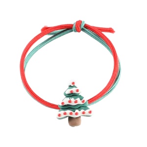 Elastic par pentru copii, model Craciun, verde, cu accesoriu bradut