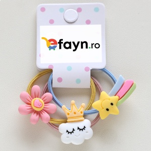 Elastic par pentru copii, set 3 bucati, model jucaus, cu accesorii curcubeu si norisor, multicolor - Img 2
