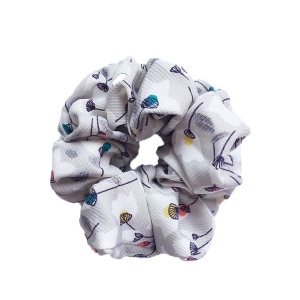 Elastic pentru par, model floral, gri cu imprimeu