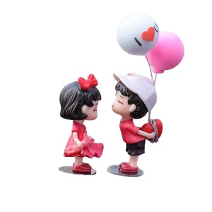 Figurine decorative individuale, model cuplu adolescenti indragostiti accesorizat cu baloane I love you, autoadeziv, tematica traieste momentul, rosu