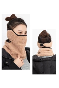 Fular dama, tip guler inalt cu masca si protectie pentru urechi, calduros si moale, tematica winter sport life, marime universala, maro inchis - Img 2