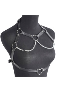 Ham sexy, accesorizat cu lanturi si inimioare, model indraznet provocator, BDSM, tematica open heart, marime univerasala, negru - Img 2