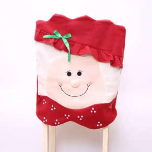 Husa pentru scaune, model de sarbatoare cu personaje de poveste, Mrs. Santa, tematica familia lui Mos Craciun, rosu - Img 2