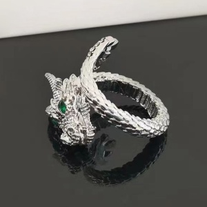 Inel cu elemente simbolice, model cu dragon chinezesc, tematica fantasy world, marime universala, reglabil, unisex, argintiu, - Img 3