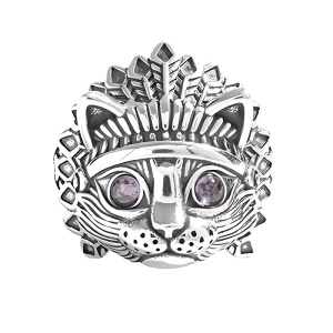 Inel dama, model cu pisica, tematica tribal cat, reglabil, argintiu