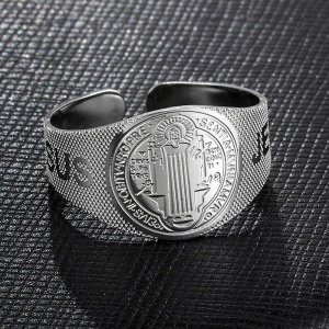 Inel delicat, model Jesus, tematica religioasa, reglabil, marime universala, unisex, argintiu, - Img 4