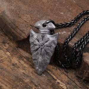 Lant cu pandantiv amuleta cu runa, model viking, unisex, - Img 2