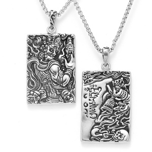 Lant cu pandantiv budist Aryacalanatha, model wratful deity, tematica the Noble Immovable Lord, unisex, argintiu, - Img 3