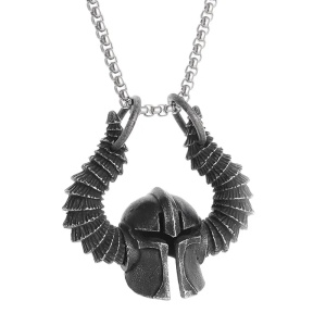 Lant cu pandantiv casca de luptator, model lumea fantastica, tematica dragon slayer warrior, unisex, argintiu,
