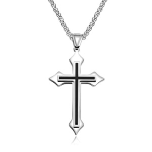Lant cu pandantiv cruce, M1, unisex, argintiu metalizat,