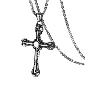 Lant cu pandantiv cruce, model holy cross, M2 old church, unisex, argintiu inchis,