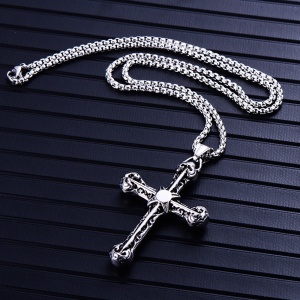 Lant cu pandantiv cruce, model holy cross, M2 old church, unisex, argintiu inchis, - Img 2