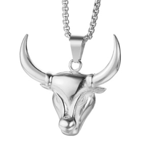 Lant cu pandantiv demon bull, unisex, argintiu,