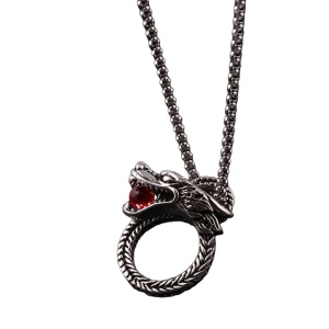 Lant cu pandantiv dragon, model creaturi mitologice, tematica orb of power, unisex, argintiu,