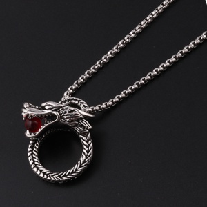 Lant cu pandantiv dragon, model creaturi mitologice, tematica orb of power, unisex, argintiu, - Img 2