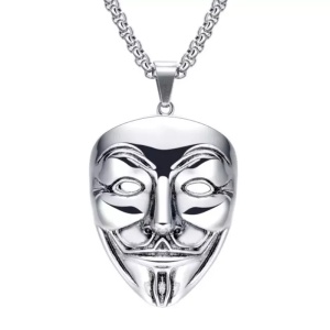 Lant cu pandantiv, model anonymous, unisex, argintiu,