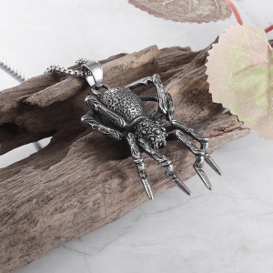 Lant cu pandantiv, model paianjen prietenos, tematica spider world, unisex, argintiu, - Img 2