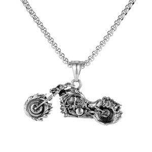 Lant cu pandantiv motocicleta Ghost Rider, unisex, argintiu,