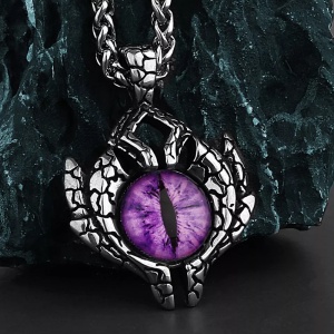 Lant cu pandantiv ochi de dragon, unisex, cristal mov, - Img 2