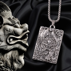 Lant cu pandantiv Pixiu, model mythical creature of wealth and good luck, tematica chinezeasca, unisex, argintiu, - Img 3