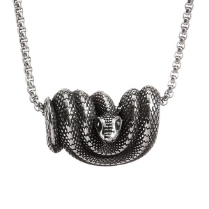 Lant cu pandantiv sarpe, model boa, M4, unisex, argintiu cromat,