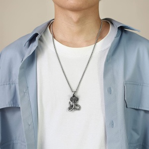 Lant cu pandantiv sarpe, model cobra, M3, unisex, argintiu inchis, - Img 4