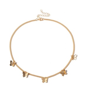Lant cu pandantive in forma de fluture, auriu, dama