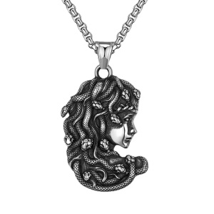 Lant cu tematica mitologie greaca, pandantiv medusa, unisex, argintiu,
