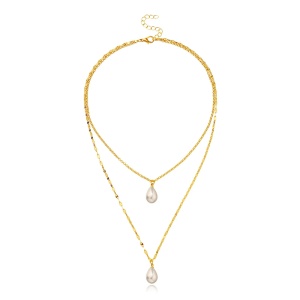 Lant dama, model dublat cu pandantiv margele, delicat, tematica I love pearls, auriu